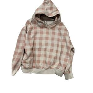 Fabletics Cozy Fleece Pink White Checked Hoodie Womans 2XL